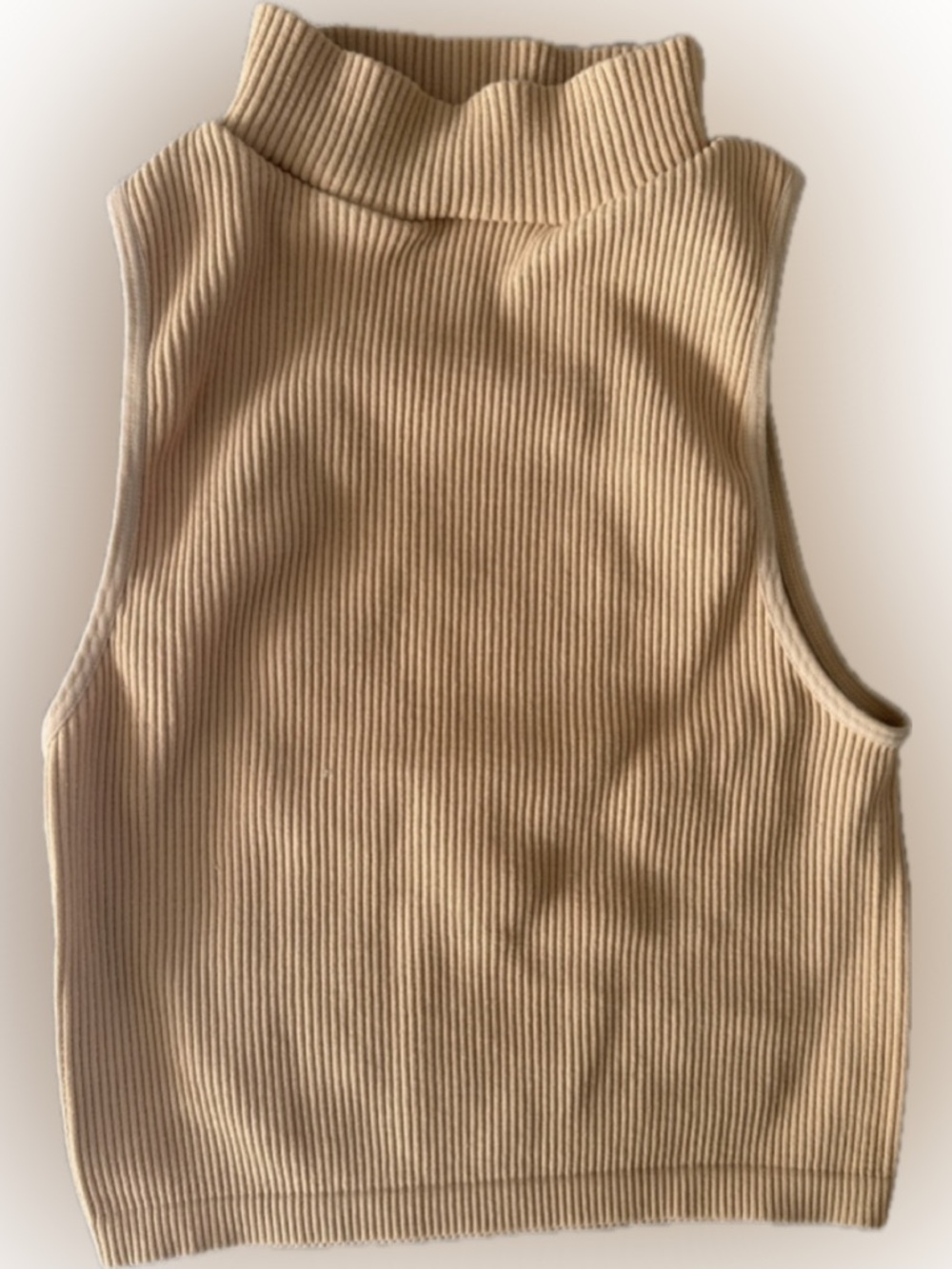 Zara XS Beige Camel Cropped Tank Top | Minimalist Ribbed Basic Aesthetic | XS